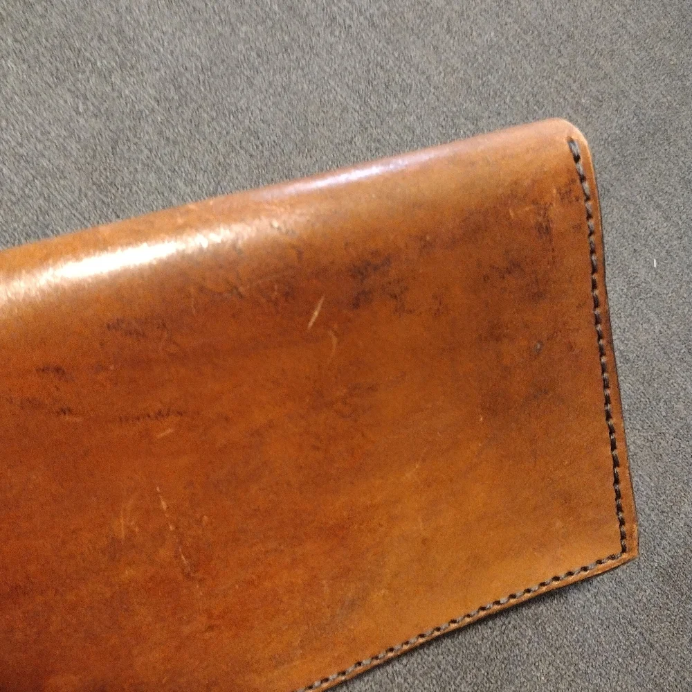 Classic Brown Leather Wristlet Clutch